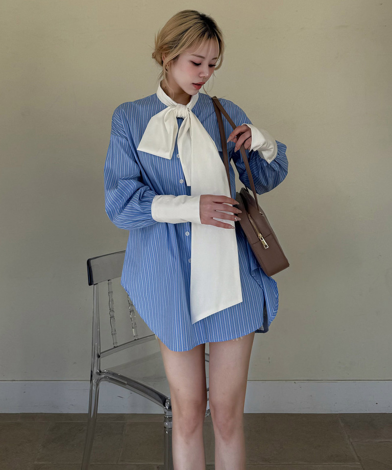 ビッグボウタイストライプシャツ 詳細画像 ブルー 8