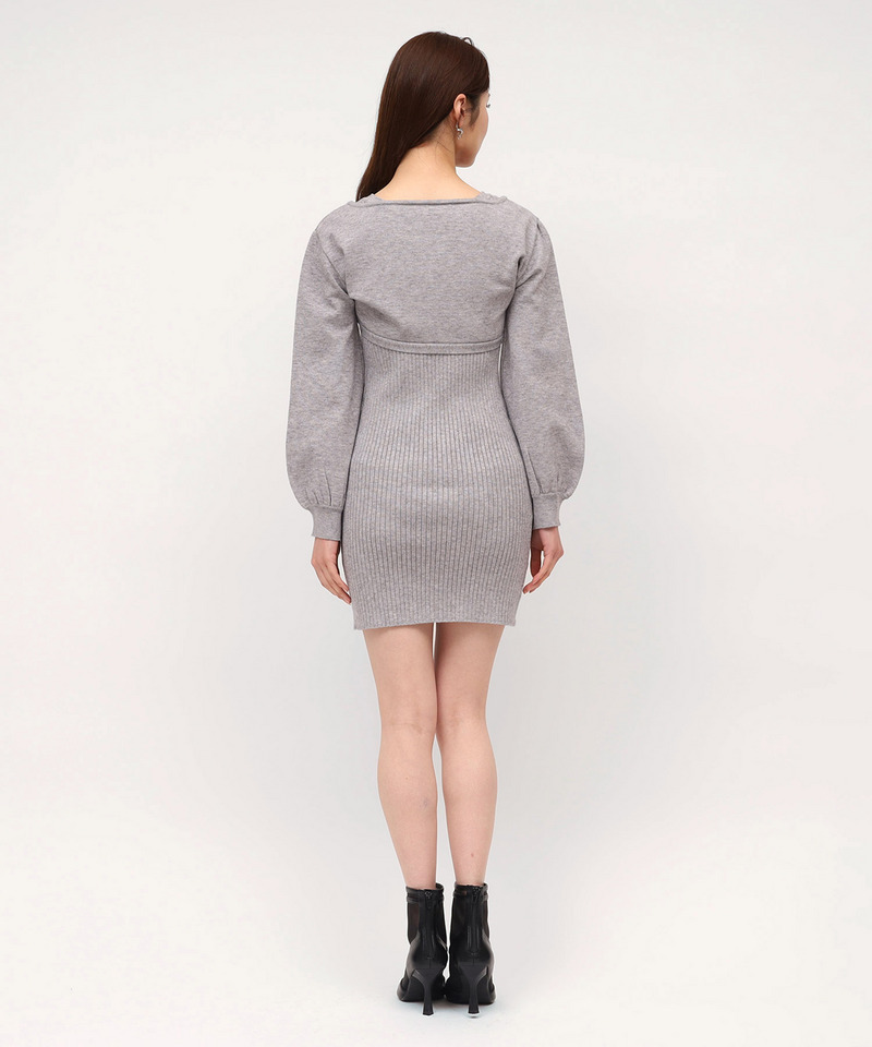 デコルテオープンレイヤードニットタイトミニワンピース 詳細画像 グレー 3