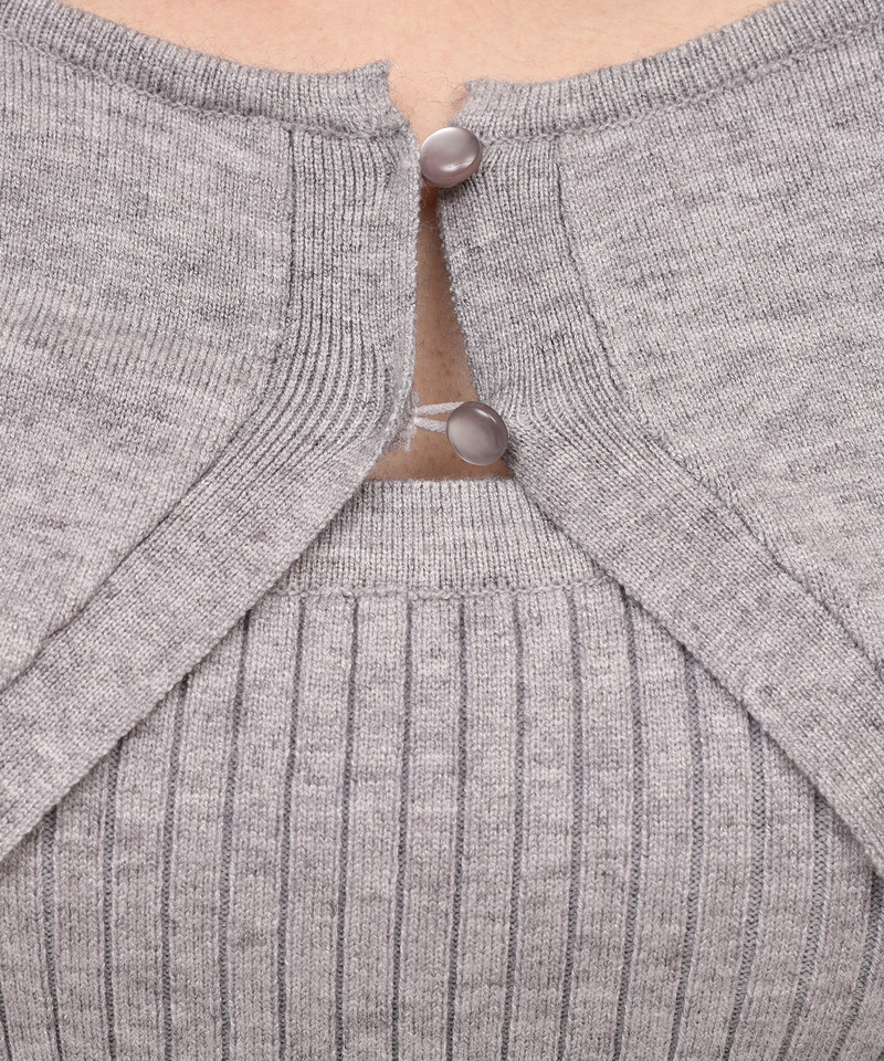 デコルテオープンレイヤードニットタイトミニワンピース 詳細画像 グレー 5