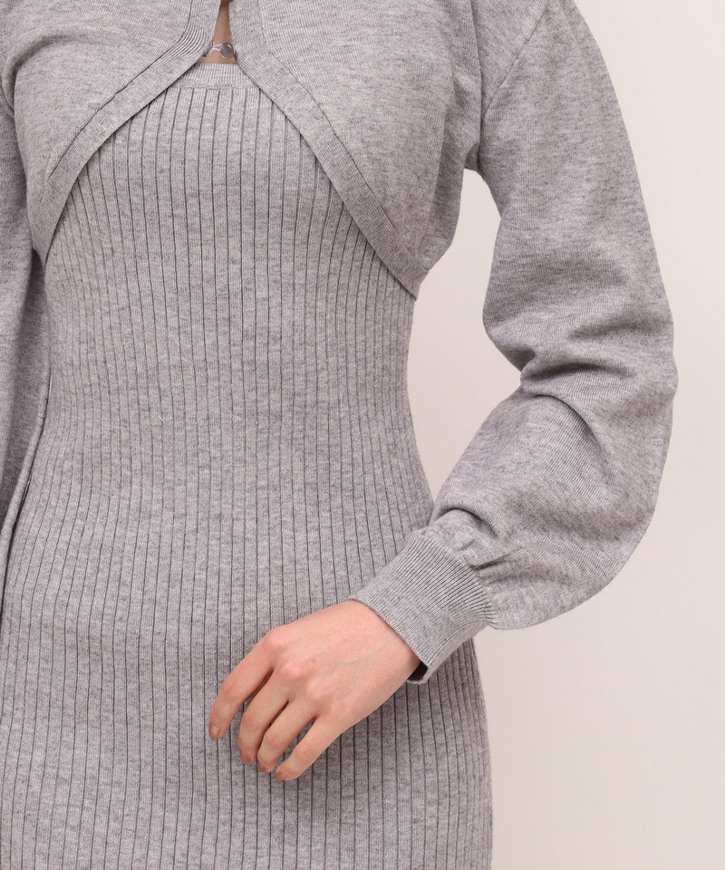 デコルテオープンレイヤードニットタイトミニワンピース 詳細画像 グレー 6