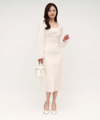 3Dフラワーチュールドッキングニットタイトワンピース