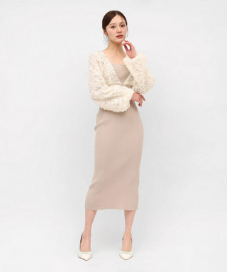 3Dフラワーチュールドッキングニットタイトワンピース