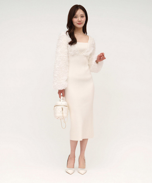 3Dフラワーチュールドッキングニットタイトワンピース 詳細画像