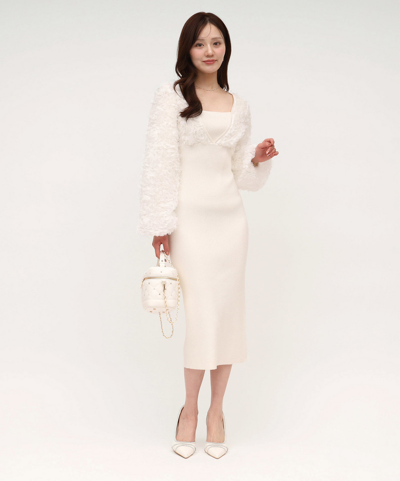 3Dフラワーチュールドッキングニットタイトワンピース 詳細画像 オフホワイト 1