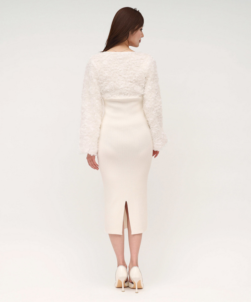 3Dフラワーチュールドッキングニットタイトワンピース 詳細画像 オフホワイト 3