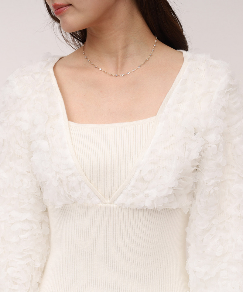 3Dフラワーチュールドッキングニットタイトワンピース 詳細画像 オフホワイト 4