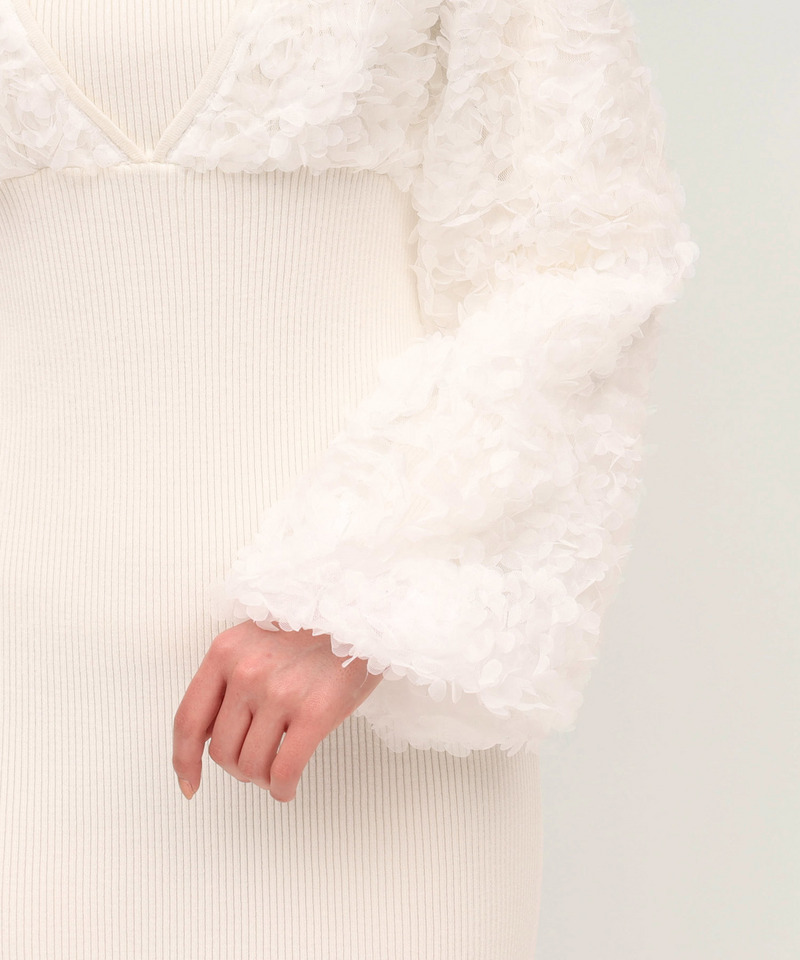 3Dフラワーチュールドッキングニットタイトワンピース 詳細画像 オフホワイト 5