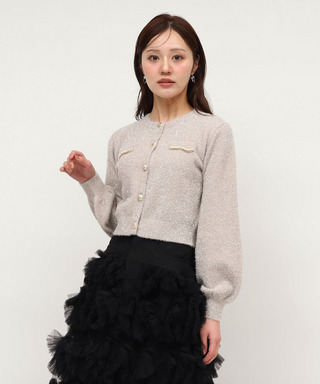 チェーントリミングマルチ釦ラメシャギーカーディガン