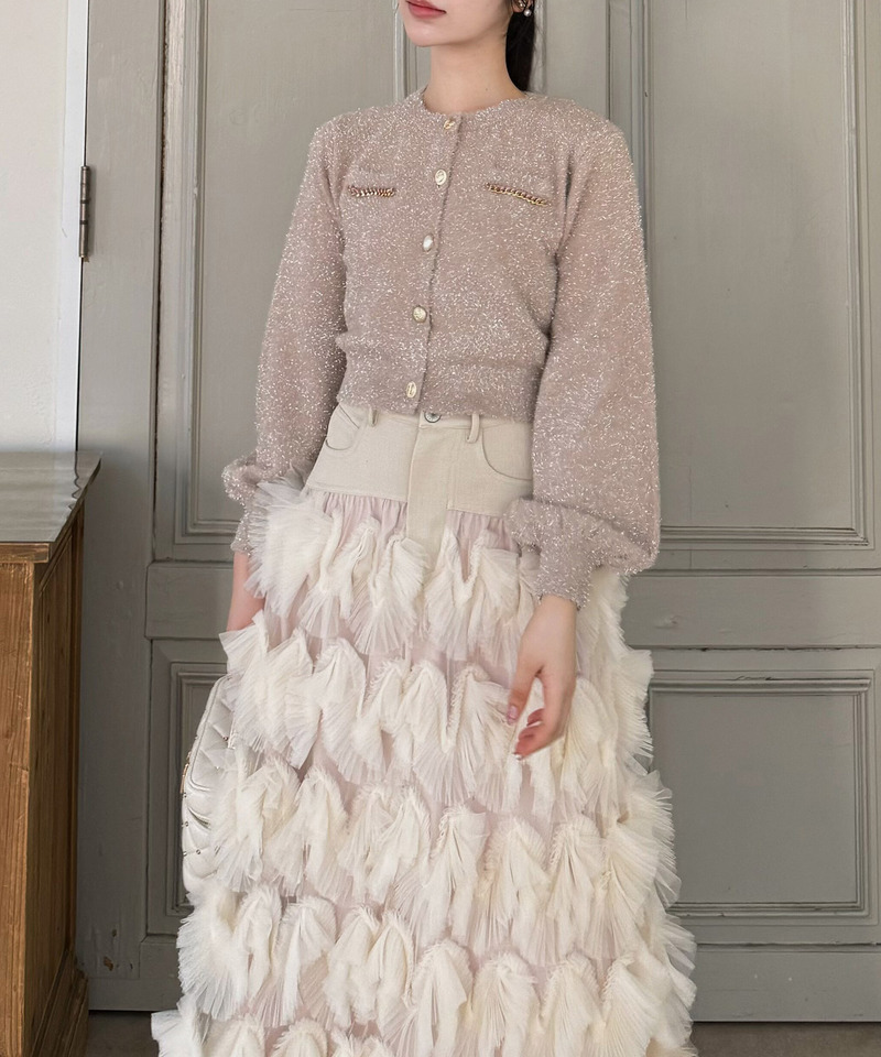 チェーントリミングマルチ釦ラメシャギーカーディガン 詳細画像 ピンク 2