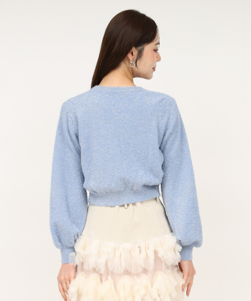 チェーントリミングマルチ釦ラメシャギーカーディガン 詳細画像 ブルー 3