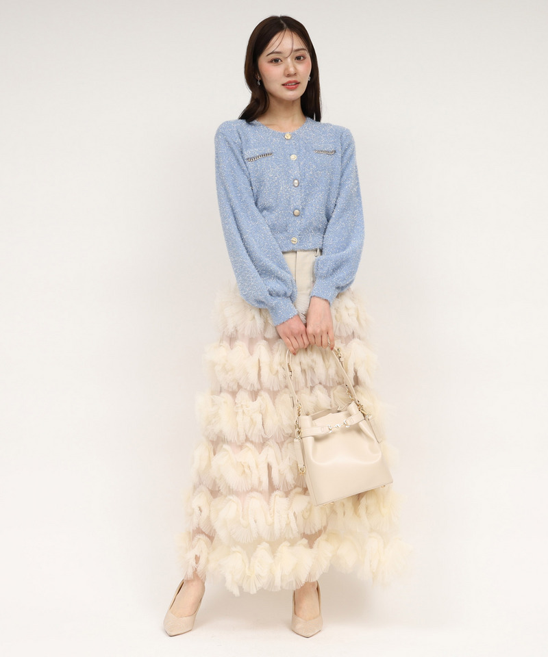 チェーントリミングマルチ釦ラメシャギーカーディガン 詳細画像 ブルー 9