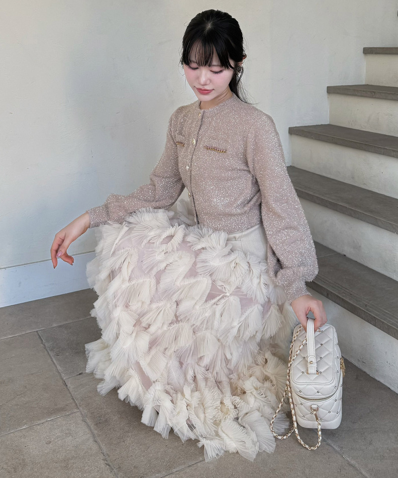 ツイード切替フリルチュールフレアスカート 詳細画像 ベージュ 10