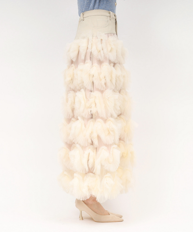 ツイード切替フリルチュールフレアスカート 詳細画像 ベージュ 2