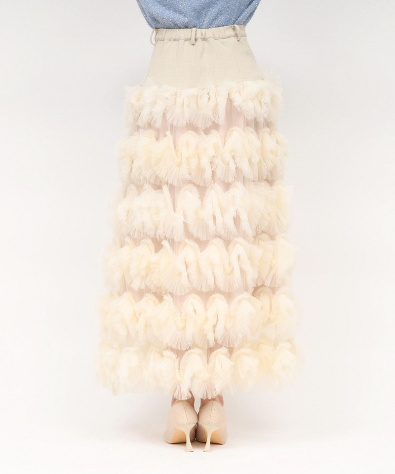 ツイード切替フリルチュールフレアスカート 詳細画像 ベージュ 3