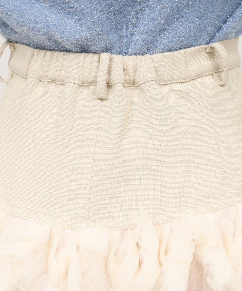 ツイード切替フリルチュールフレアスカート 詳細画像 ベージュ 5