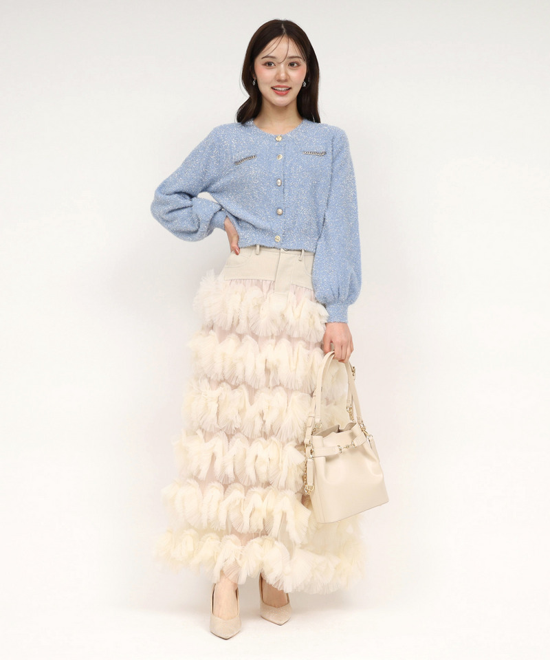 ツイード切替フリルチュールフレアスカート 詳細画像 ベージュ 8