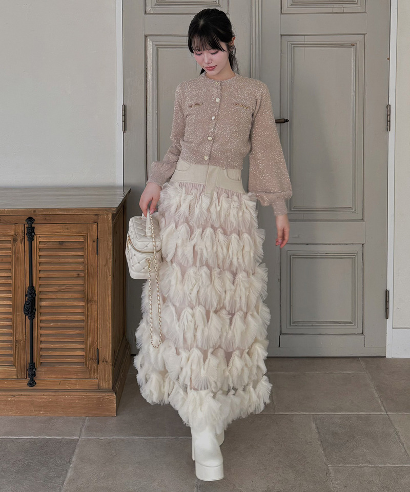 ツイード切替フリルチュールフレアスカート 詳細画像 ベージュ 9
