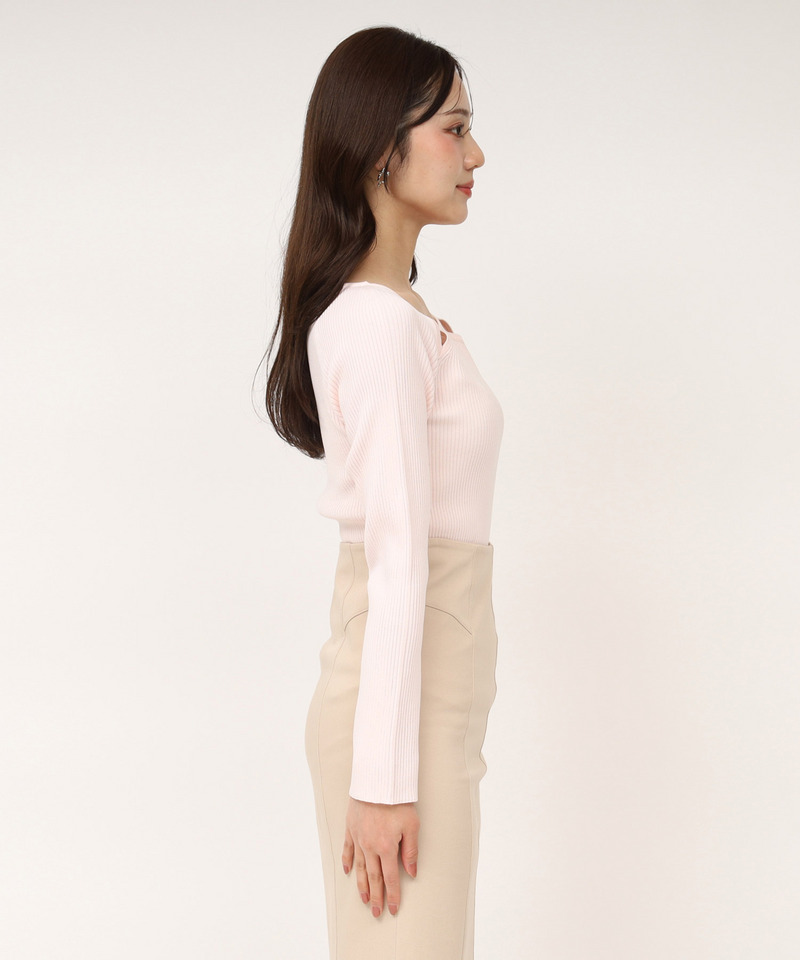 ウォッシャブルカットアウト長袖ニットトップス 詳細画像 ピンク 2