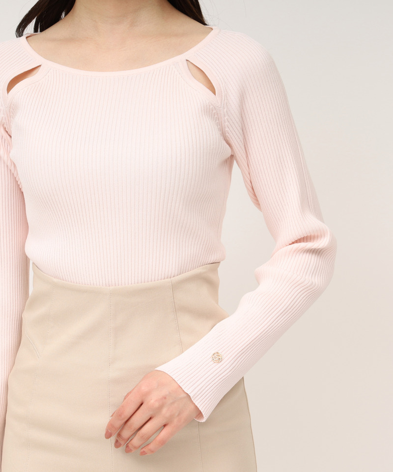 ウォッシャブルカットアウト長袖ニットトップス 詳細画像 ピンク 5
