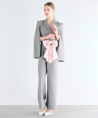 【丈が選べる】リボンベルト付ケープ風オールインワン