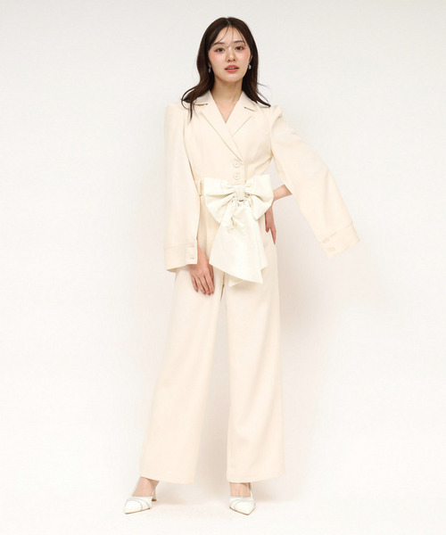 【丈が選べる】リボンベルト付ケープ風オールインワン 詳細画像