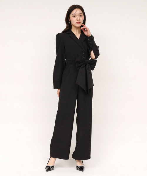 【丈が選べる】リボンベルト付ケープ風オールインワン 詳細画像