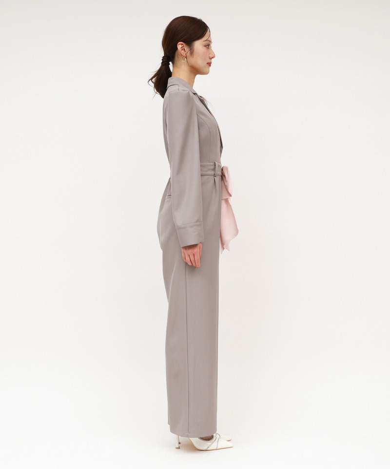 【丈が選べる】リボンベルト付ケープ風オールインワン 詳細画像 グレー 3
