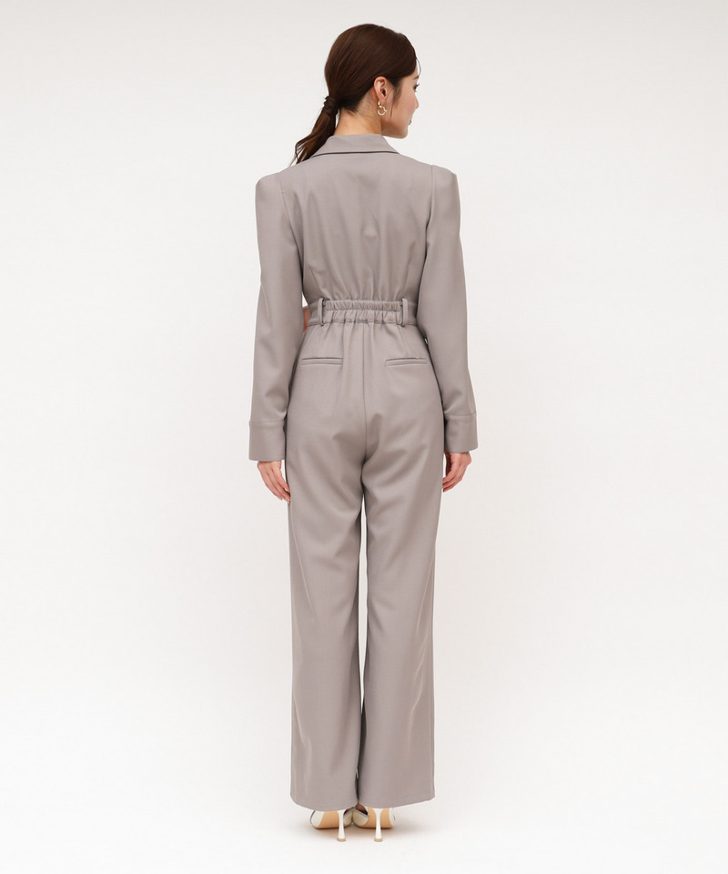 【丈が選べる】リボンベルト付ケープ風オールインワン 詳細画像 グレー 4