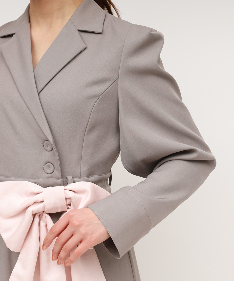 【丈が選べる】リボンベルト付ケープ風オールインワン 詳細画像 グレー 6