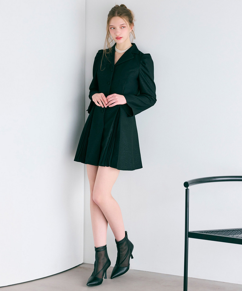 ラメツイードプリーツミニワンピース 詳細画像 ブラック 1