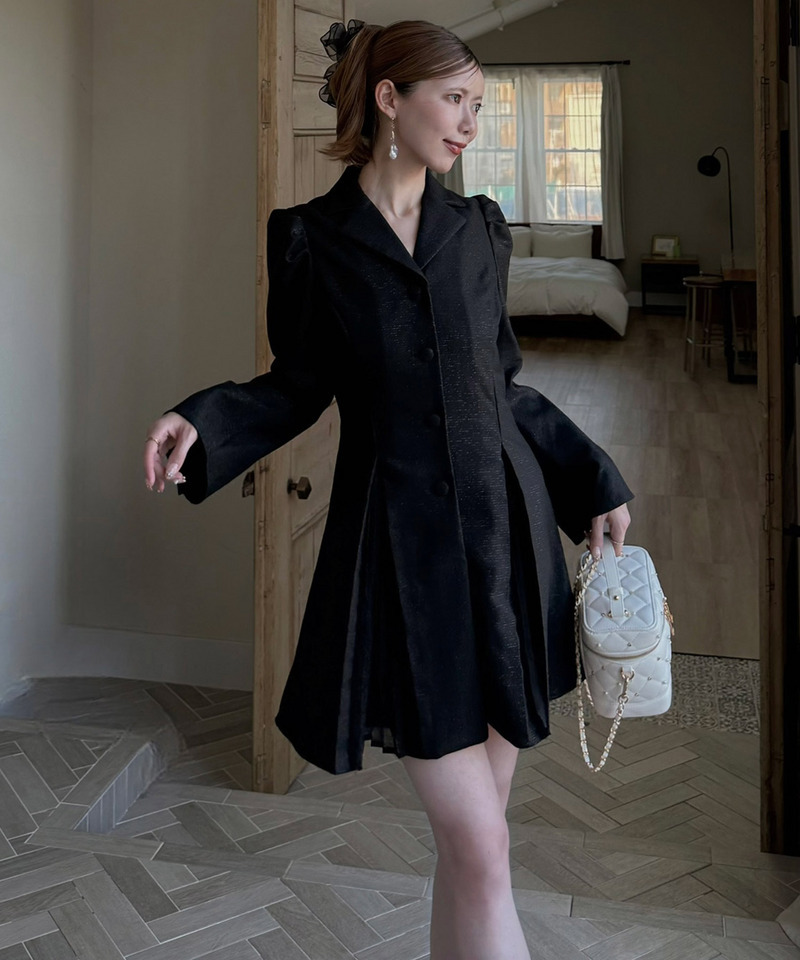 ラメツイードプリーツミニワンピース 詳細画像 ブラック 10