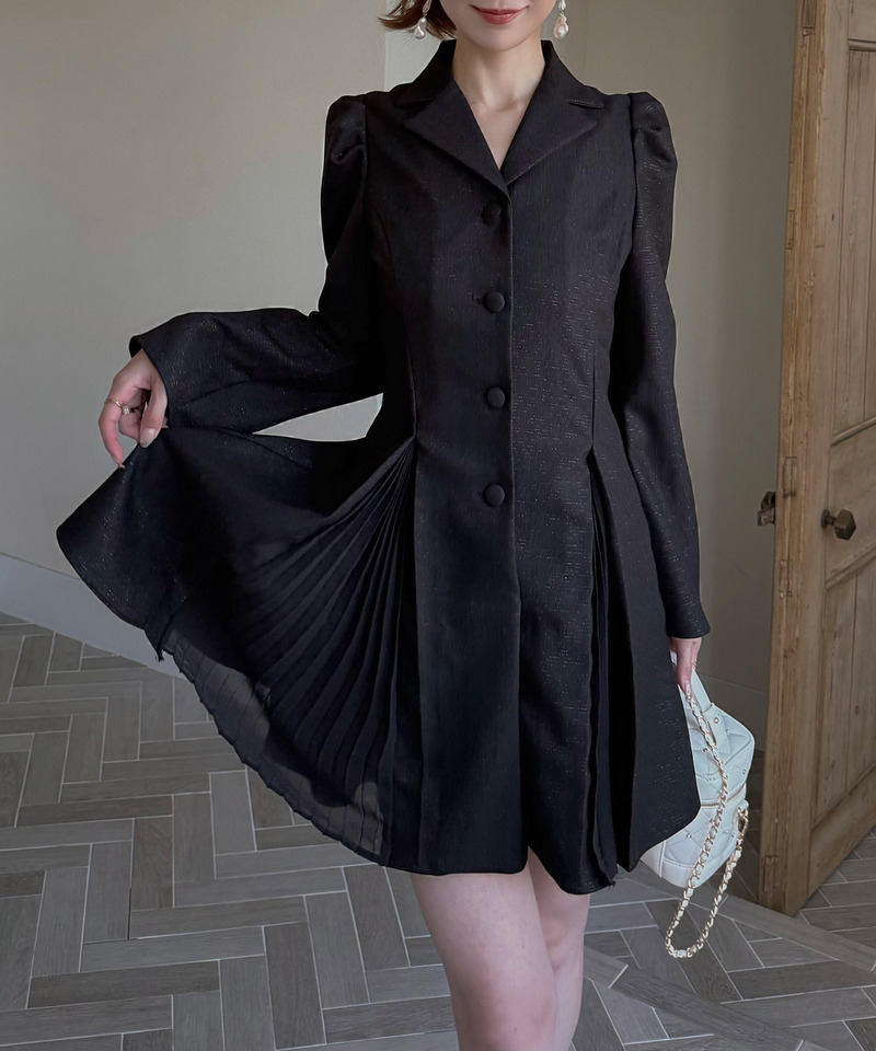 ラメツイードプリーツミニワンピース 詳細画像 ブラック 12