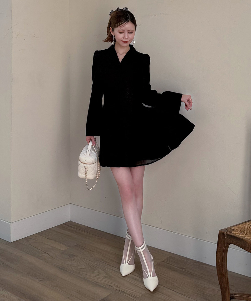 ラメツイードプリーツミニワンピース 詳細画像 ブラック 14