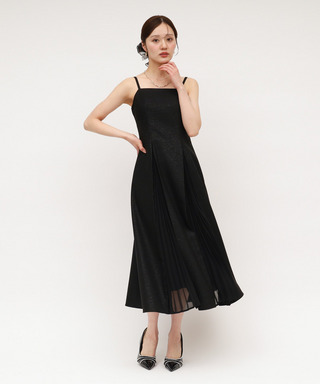 ラメツイードプリーツロングフレアワンピース