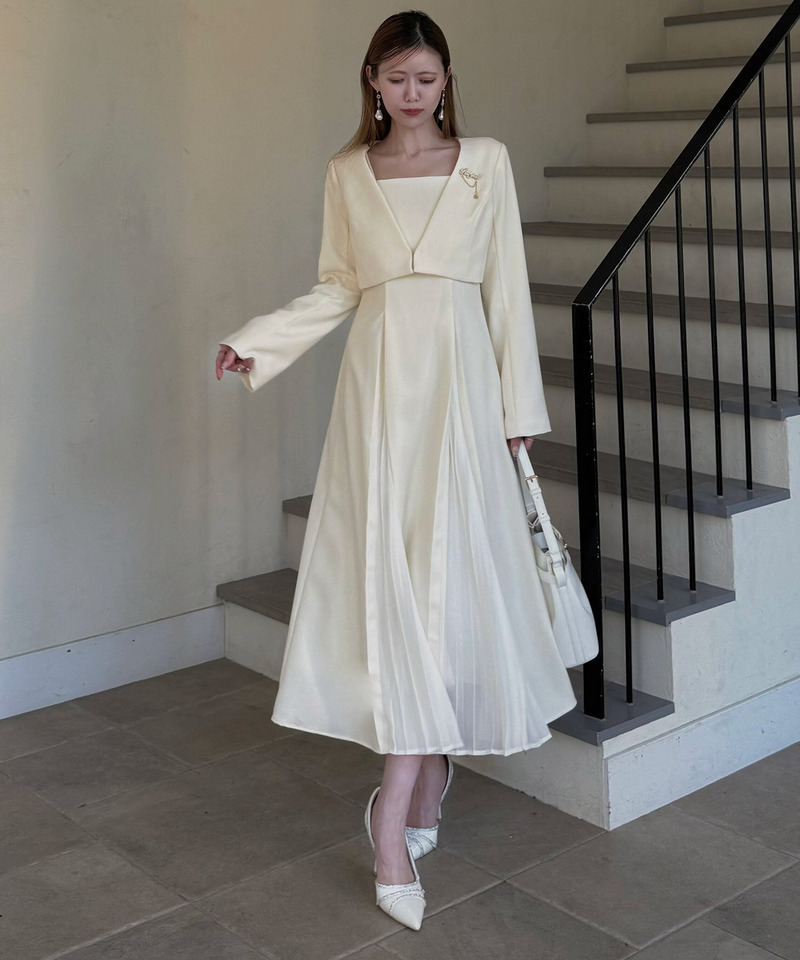 ラメツイードプリーツロングフレアワンピース 詳細画像 オフホワイト 12