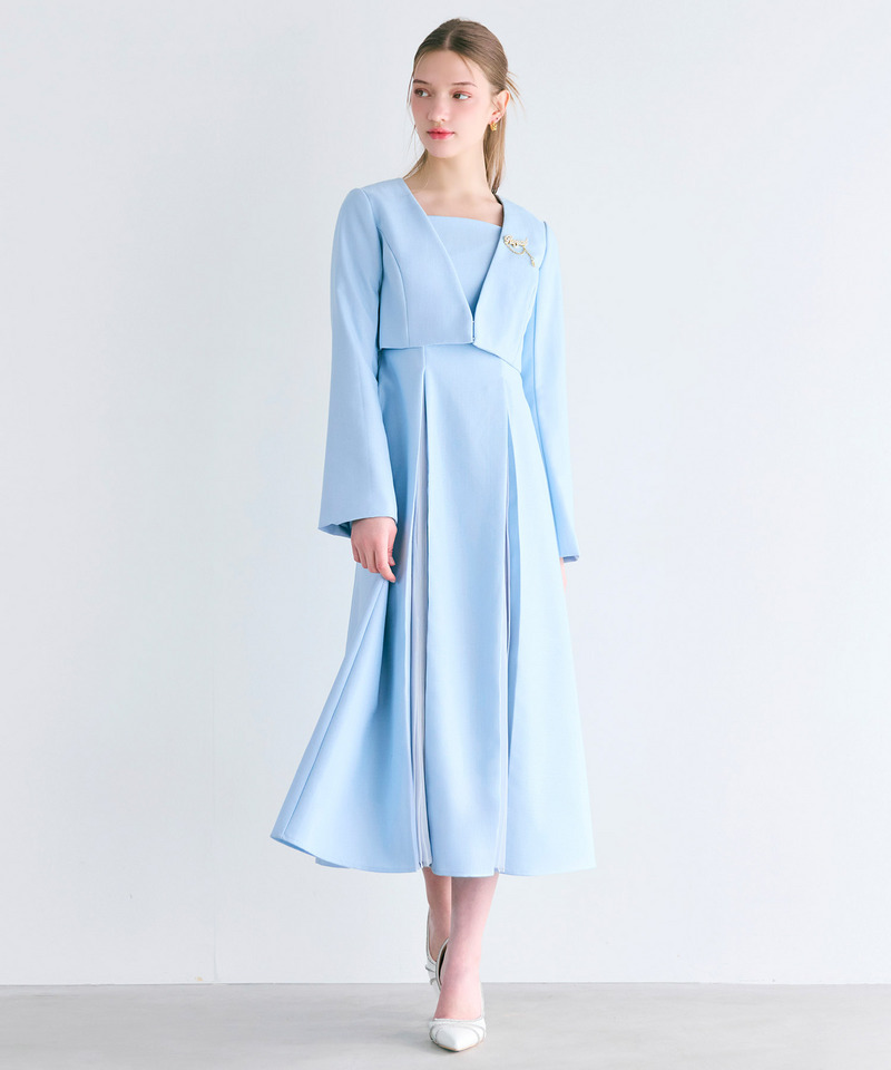 ラメツイードプリーツロングフレアワンピース 詳細画像 ブルー 1