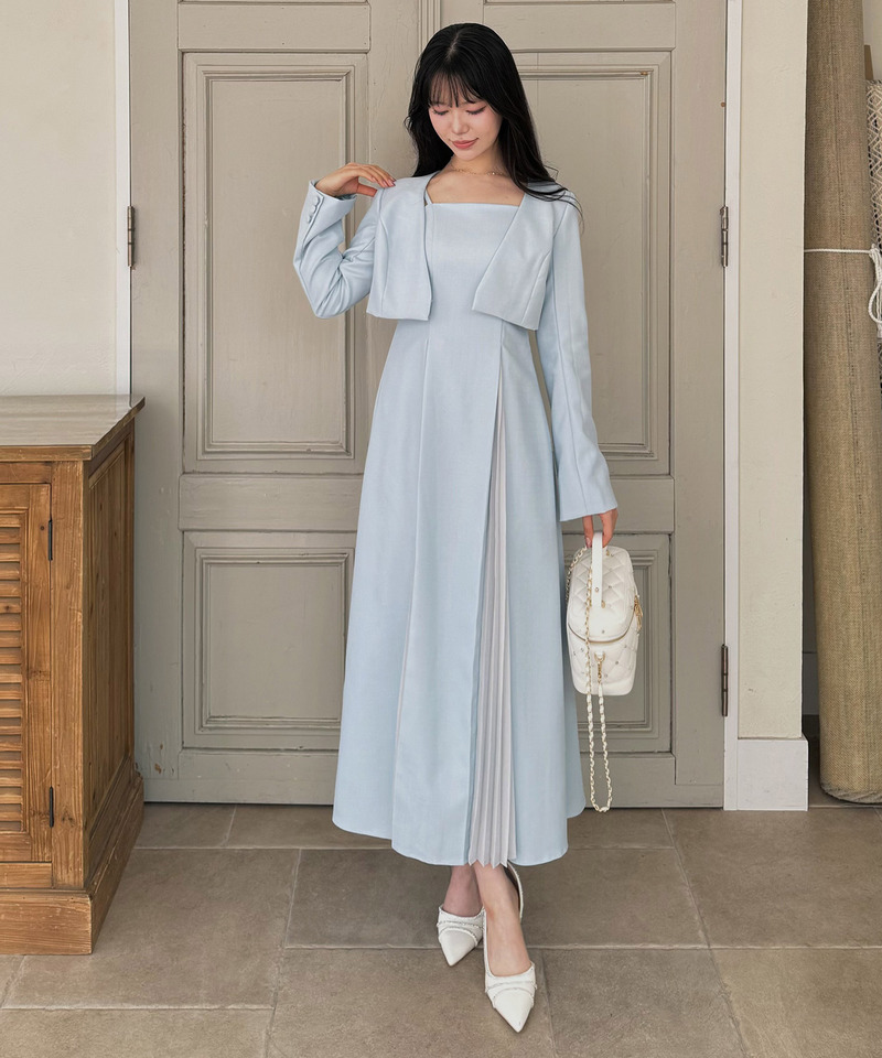 ラメツイードプリーツロングフレアワンピース 詳細画像 ブルー 4