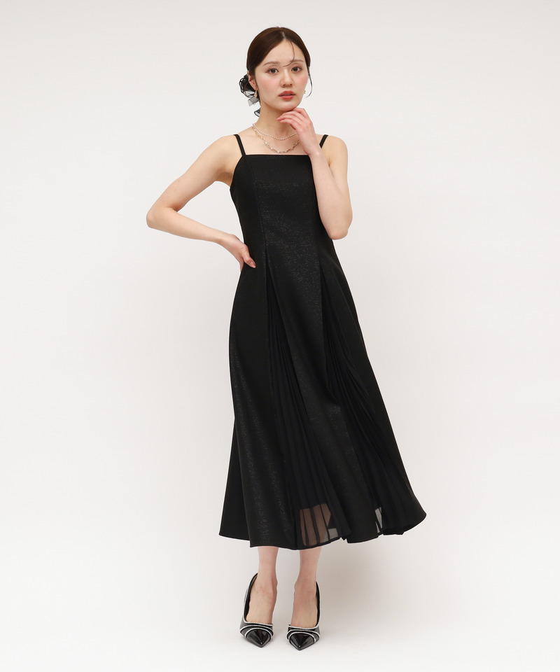 ラメツイードプリーツロングフレアワンピース 詳細画像 ブラック 1