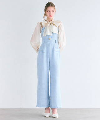 ダブルチェーンストラップツイードオールインワン