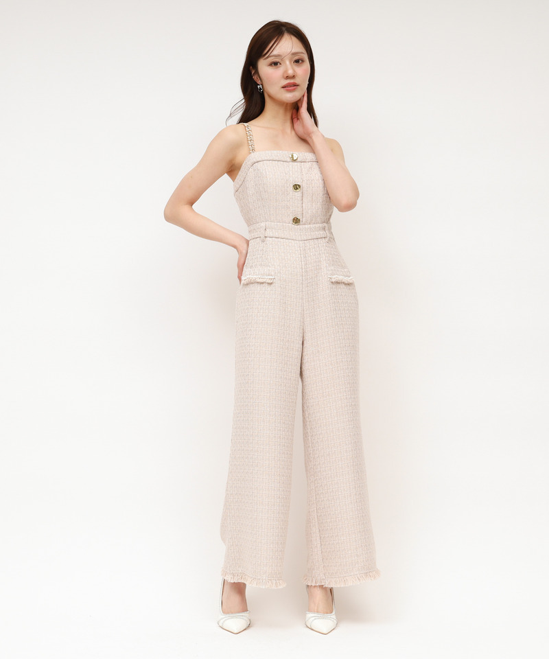 ダブルチェーンストラップツイードオールインワン 詳細画像 ベージュ 1