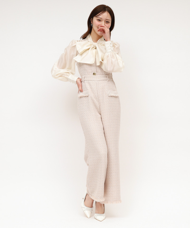 ダブルチェーンストラップツイードオールインワン 詳細画像 ベージュ 2