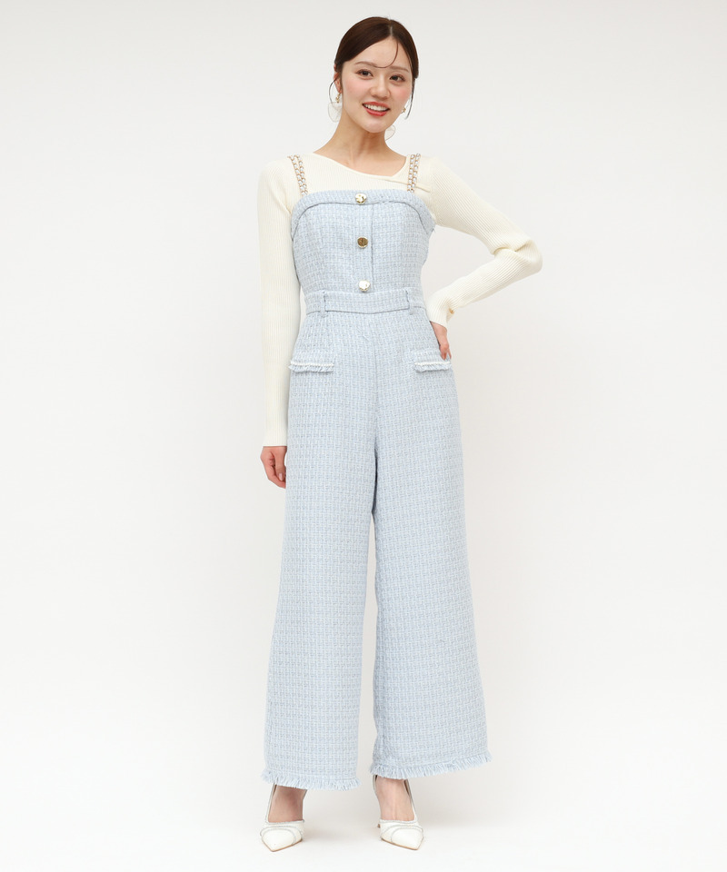 ダブルチェーンストラップツイードオールインワン 詳細画像 ブルー 2