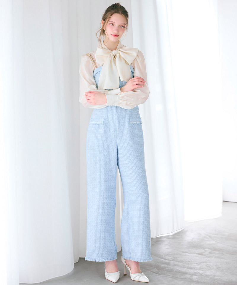 ダブルチェーンストラップツイードオールインワン 詳細画像 ブルー 4