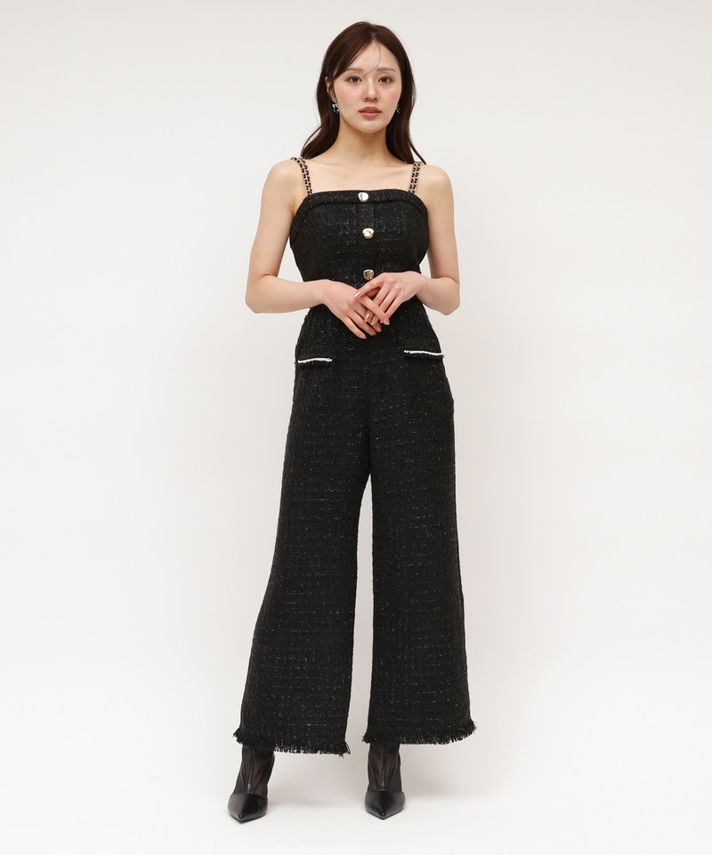 ダブルチェーンストラップツイードオールインワン 詳細画像 ブラック 1