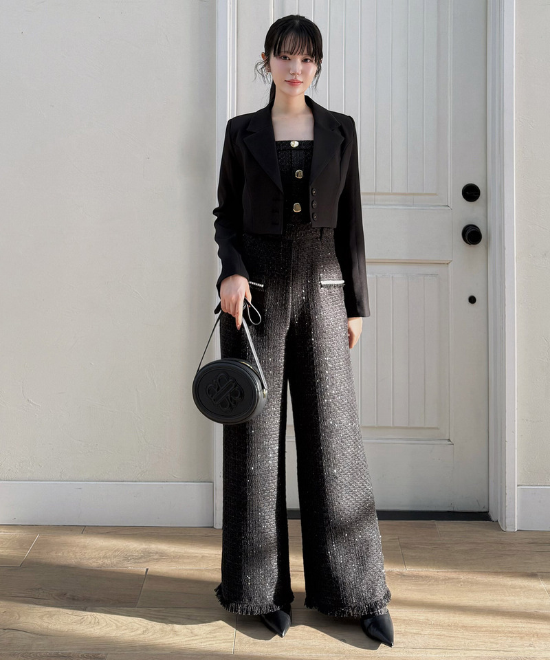 ダブルチェーンストラップツイードオールインワン 詳細画像 ブラック 3