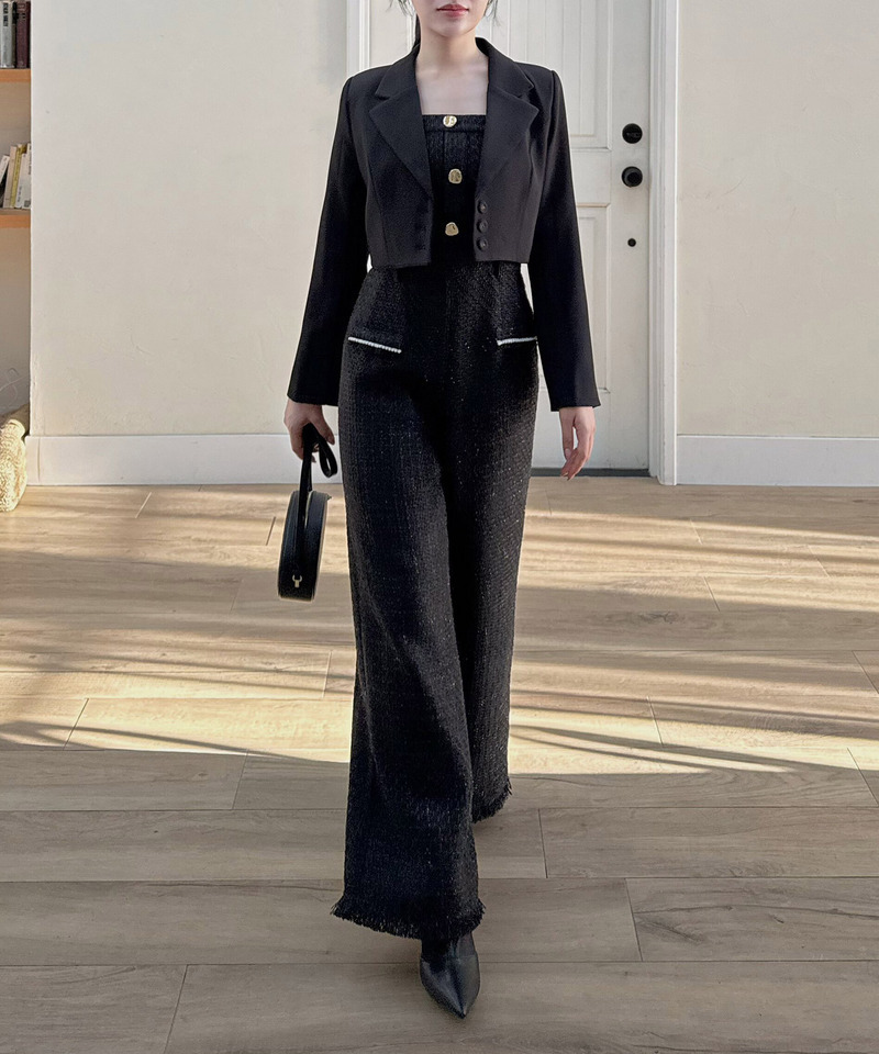 ダブルチェーンストラップツイードオールインワン 詳細画像 ブラック 4