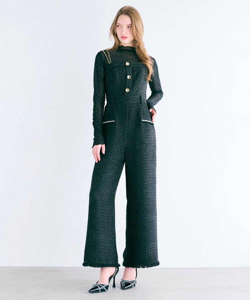 ダブルチェーンストラップツイードオールインワン 詳細画像 ブラック 7