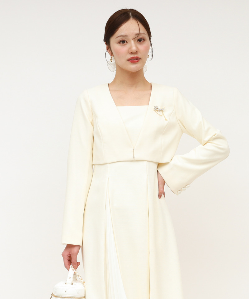 ラメツイードノーカラーショートジャケット 詳細画像 オフホワイト 1