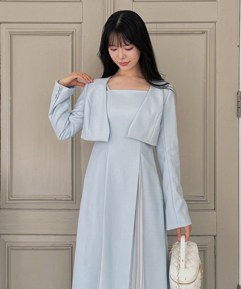 ラメツイードノーカラーショートジャケット 詳細画像 ブルー 4