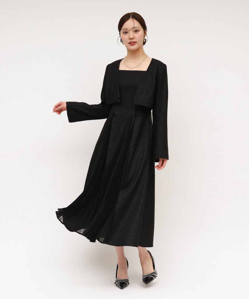 ラメツイードノーカラーショートジャケット 詳細画像 ブラック 2